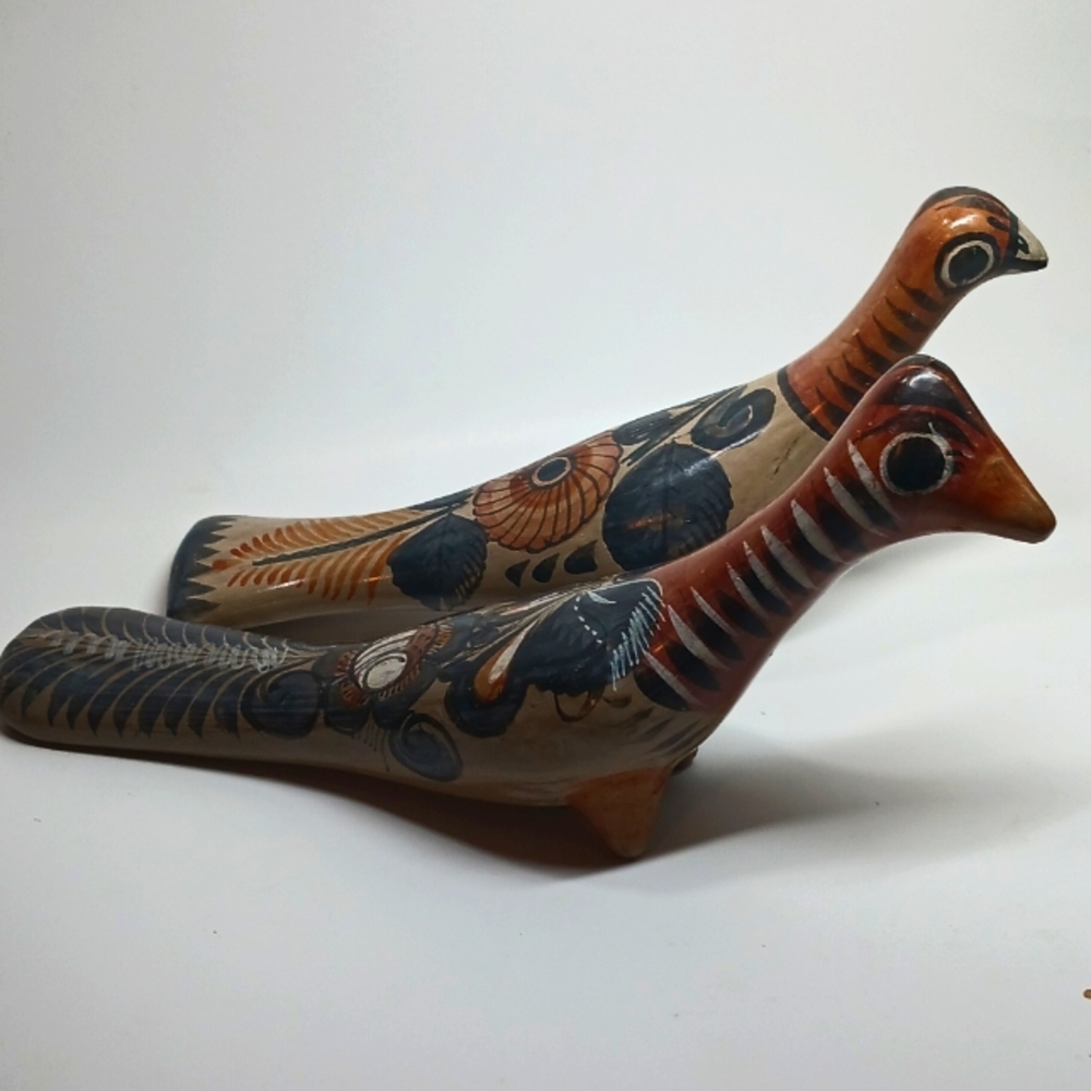 Vintage Tonala Bird Talavera Mexican Folk Art Clay Pottery Quail Bohemian Mexico
